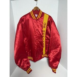 Vintage 80s Soffe US Marines Vertical Knit Logo Satin Bomber Jacket Size‎ XL USA